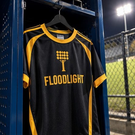 Club soccer jersey in a stadium locker